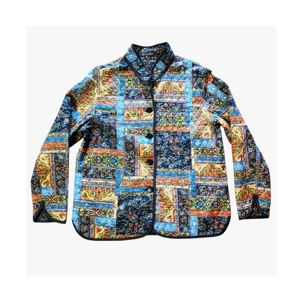 Reversible quilted jacket handmade mandarin collar button front